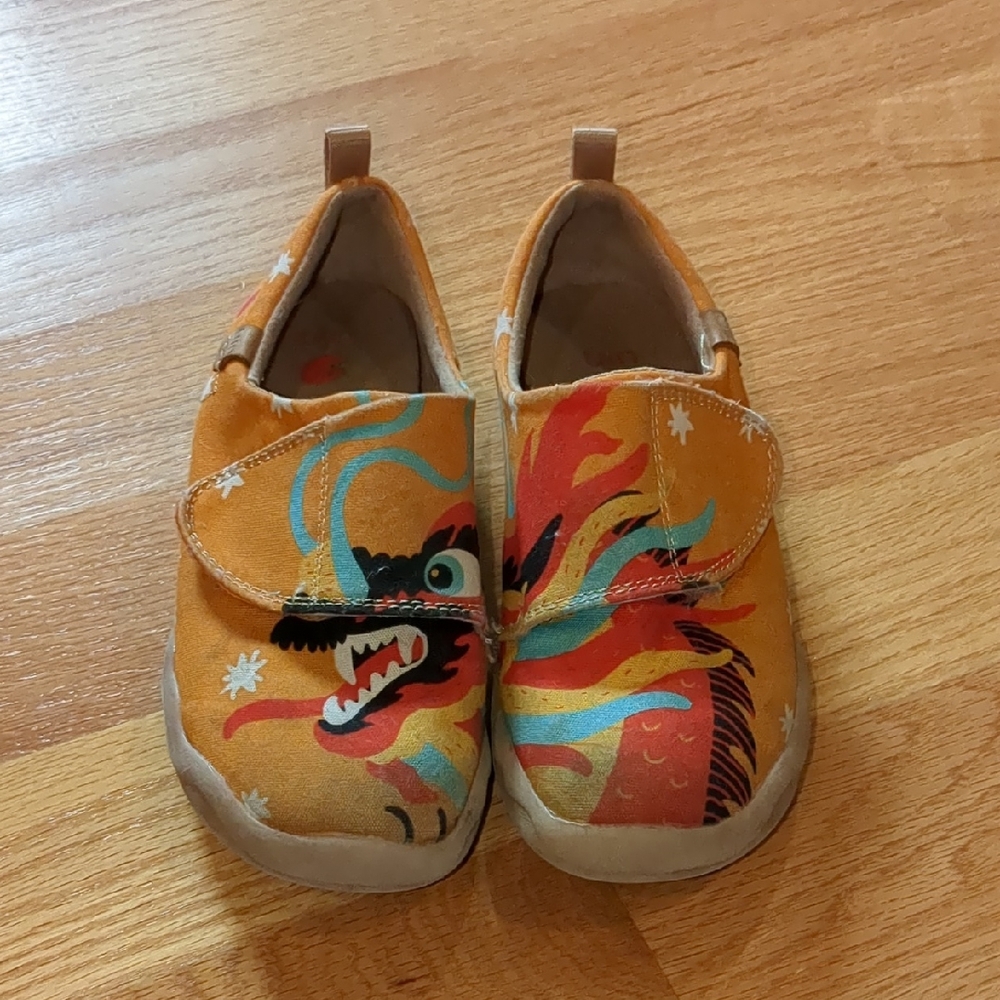 Kids Dragon Print Orange Shoes